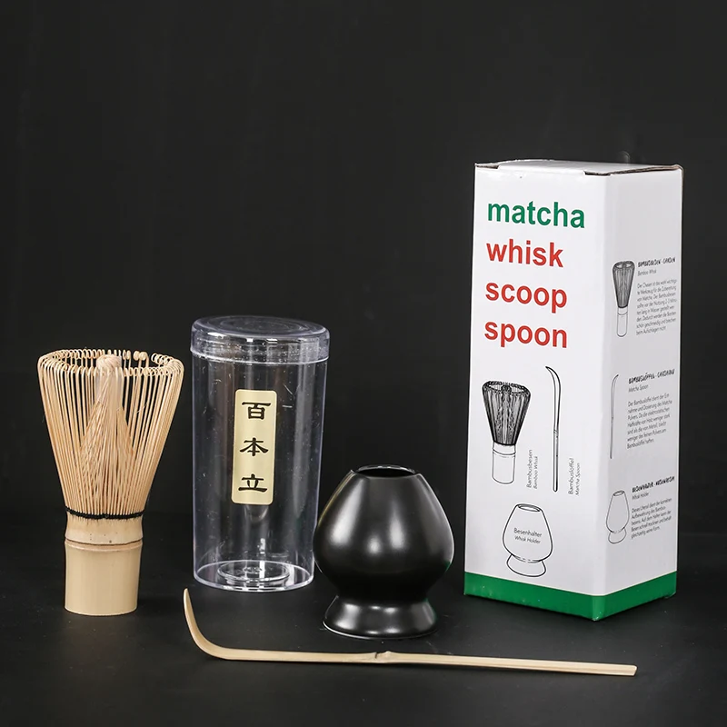 Ensemble de mélangeur matcha japonais en bambou, fait à la main, cuillère à café, agitateur: Bourgogne