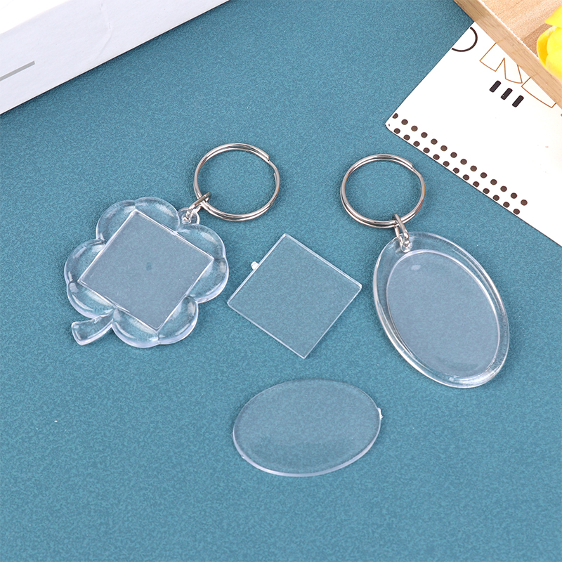5pcs Blank Photo Frame Keychain Clear Acrylic Keyring Insert Photo Split Key Pendant DIY Key Holder Couple Anniversary