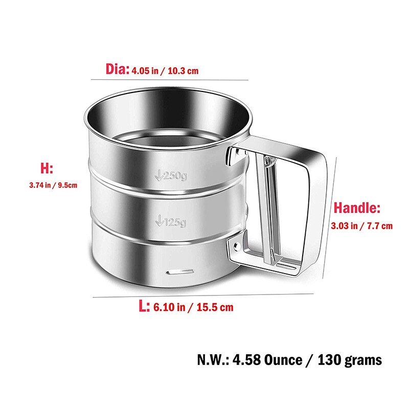 Stainless Steel Flour Icing Sugar Dredger Shaker WithHandle16oz Sifter Sprinkler