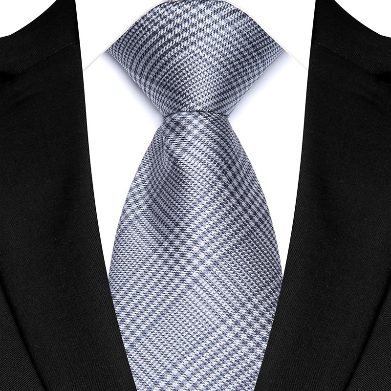 Corbata de lujo de 8CM para hombre, corbata lisa de rayas de puntos de Color gris plateado para novio, corbata tejida de Jacquard para de boda de negocios: Gris oscuro