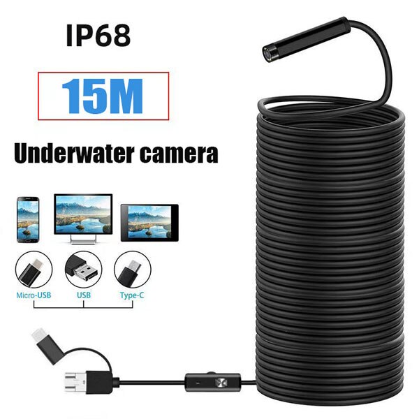 15M HD underwater camera 5 mega-pixel visual fishing device IP67 waterproof mobile phone tablet 8LED illuminated fish finder: 15 meters wired