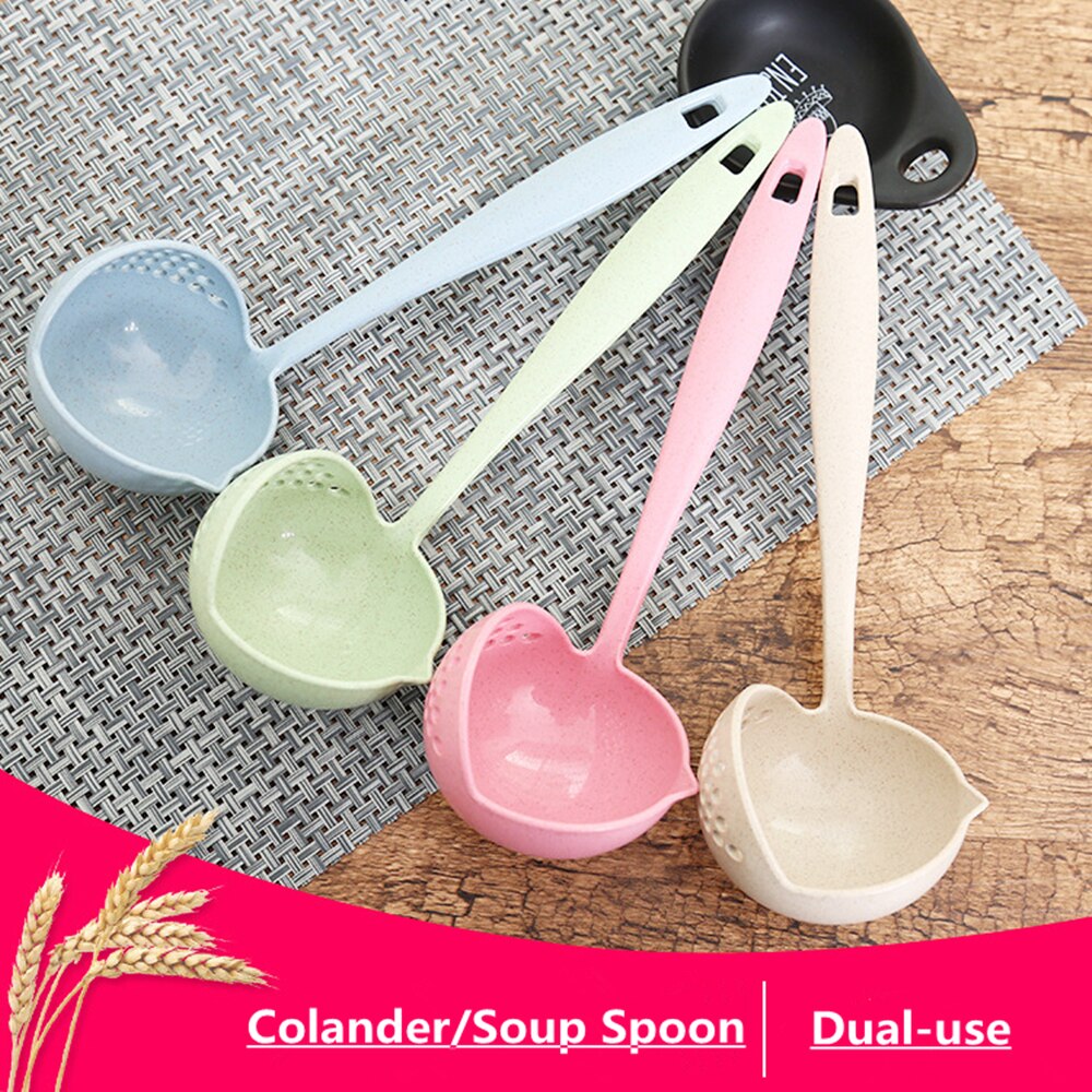 2 in 1 Lange Griff Suppe Löffel Hause Sieb Kochen Sieb Küche Scoop Kunststoff Pfannen Geschirr
