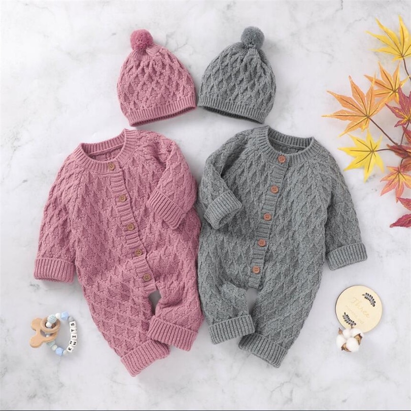 Neugeborenen Gestrickte Baby Kleidung Mit Hütte Baby Strampler Herbst Winter Baby Mädchen Kleidung Für freundlicher Jungen Gesamt Baumwolle