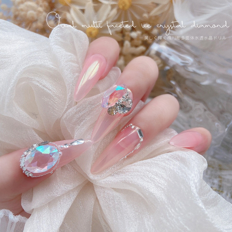 10 Uds. De joyería de cristal ovalada grande para uñas, abalorio inferior puntiagudo, decoraciones de diamantes, adornos de manicura de alta transparencia de lujo