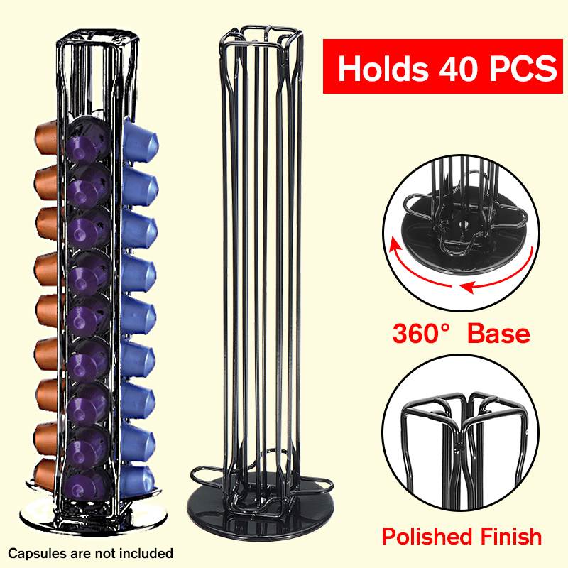 360° Rotating 40 Capsule Coffee Pods Holder Capsules Dispensing Towers Stand Fits for Nespresso Capsule Storage Coffee Stand