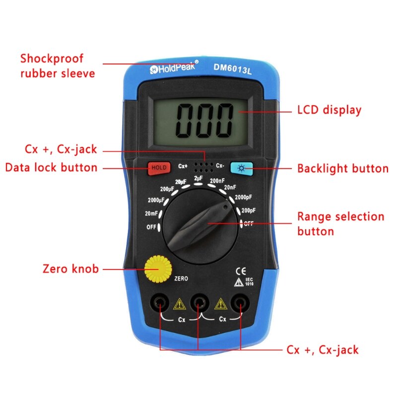 Handheld Digital Capacitance Meter Capacitor Tester Capacimeter Electronic Auto 0.1pF to 20,000μF