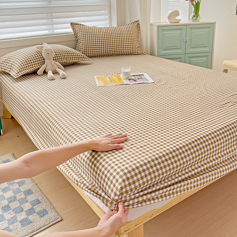 Plaid Pattern Bed Sheets Fitted Sheet Non Slip 침대패드 Bedspread With Elastic Band Mattress Cover (no Pillowcase) Double Bed Sheets: USA Cal-king(108x102 inch) / Yellow