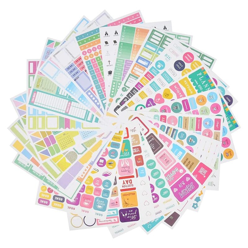 24 Sheets Planner Stickers Monthly Tabs for DIY Calendar, Weekly Daily Planner Stickers Work Planning Budget Decals