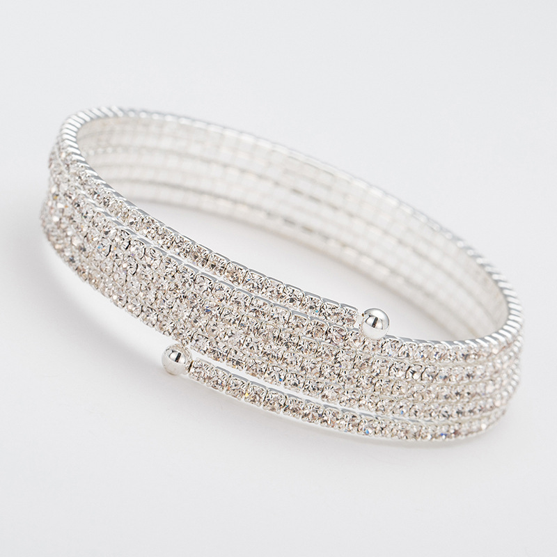 Pulsera de diamantes de imitación para mujer, brazalete de cristal de 3/ 5 filas, multicapa, oro rosa, plata, boda: 5row-silver-XZ