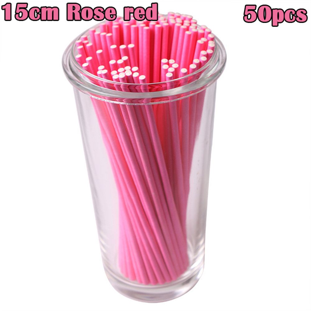 Bâtons couleur bonbon, bricolage, sucre artisanal, ventouses, papier solide, ventouse, 50 pièces/lot, 4 "/6": Rose Red  15cm