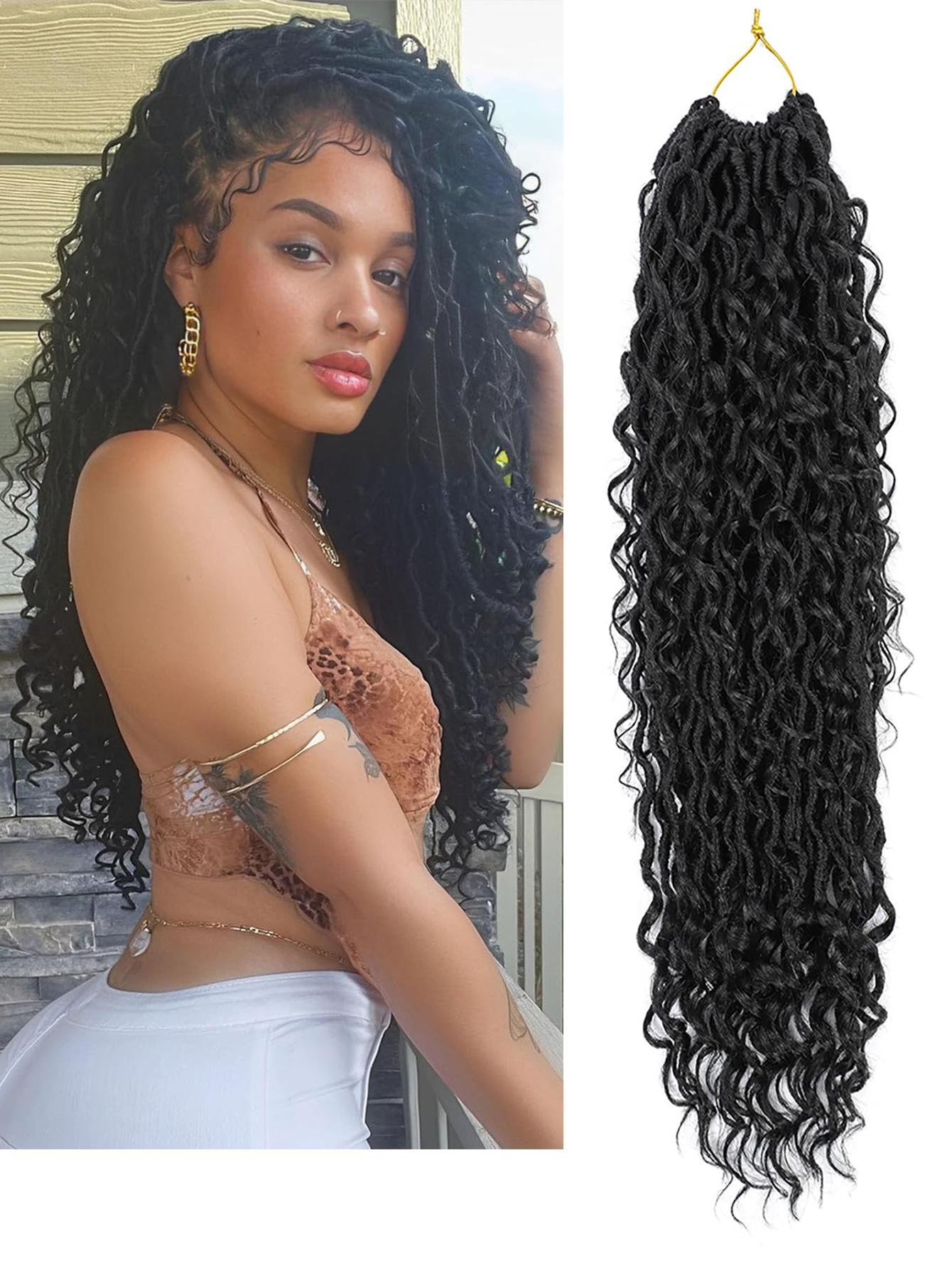 Goddess Locs Crochet Hair Pre Looped for Women, Boho Crochet Locs with Curly Ends: Natural Color / 14inches