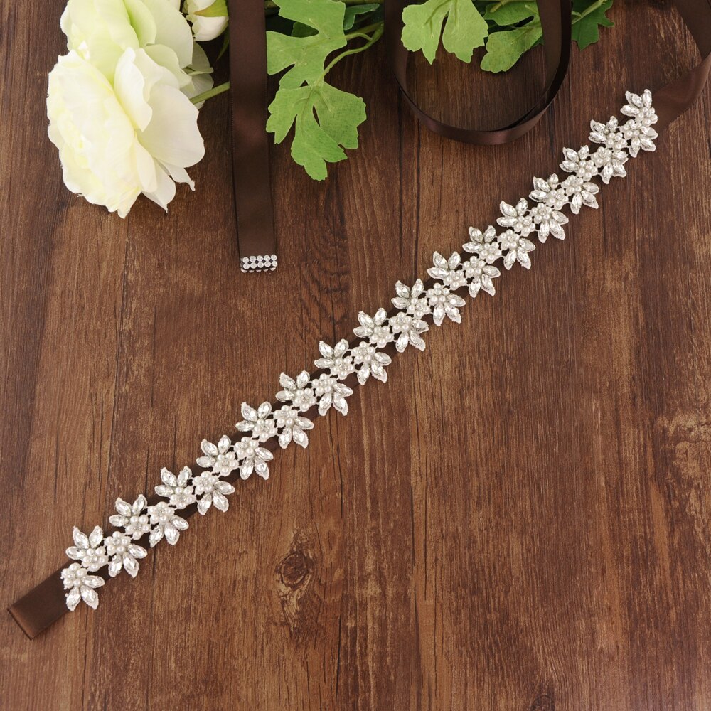 Luxe parelriem voor trouwjurken, bruidsjurkaccessoires, bruidsjurkriem, bruidsmeisjesriem, avondfeestjurkriem, scs 275: Bruin