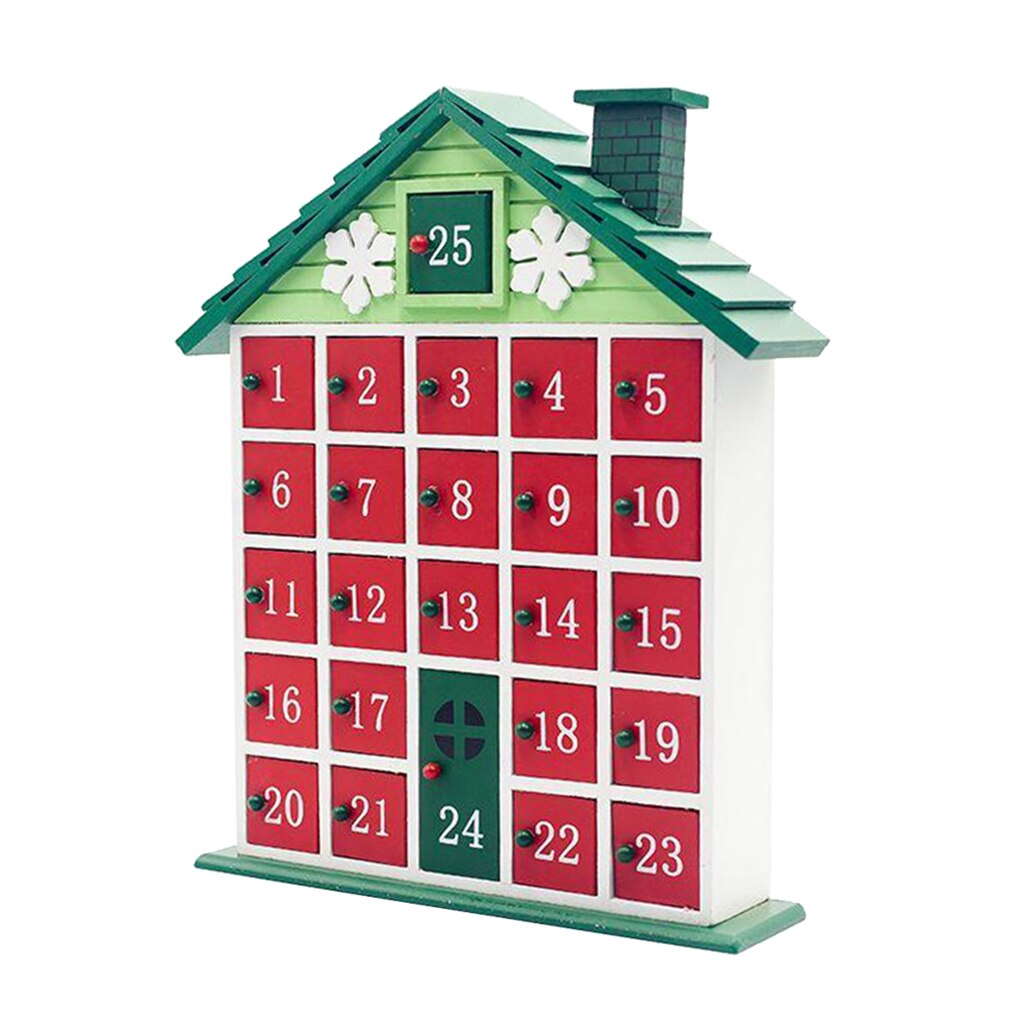 Wooden House Christmas Advent Calendar with 25 Storage Drawers Christmas Calendar for Decoration