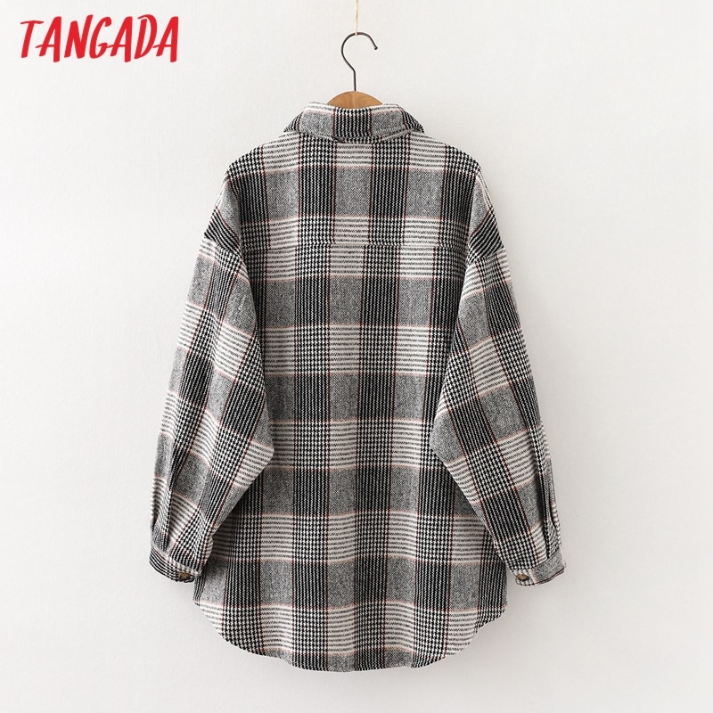 Tangada naisten ylisuuri ruudullinen poikaystävä tyyli paksu paitapusero pitkähihainen tyylikäs naisten vapaat topit bao 27