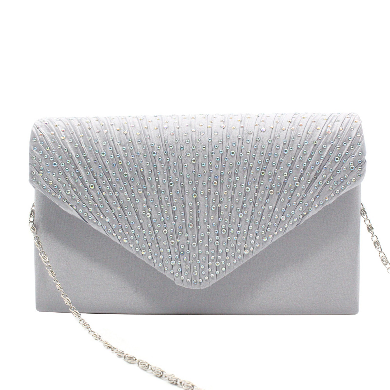 Bolsos de mano elegantes a la para mujer, bolso de hombro de satén con diamantes de imitación y cadena fina, vestido de y banquete, bolsos de noche a juego: Plata