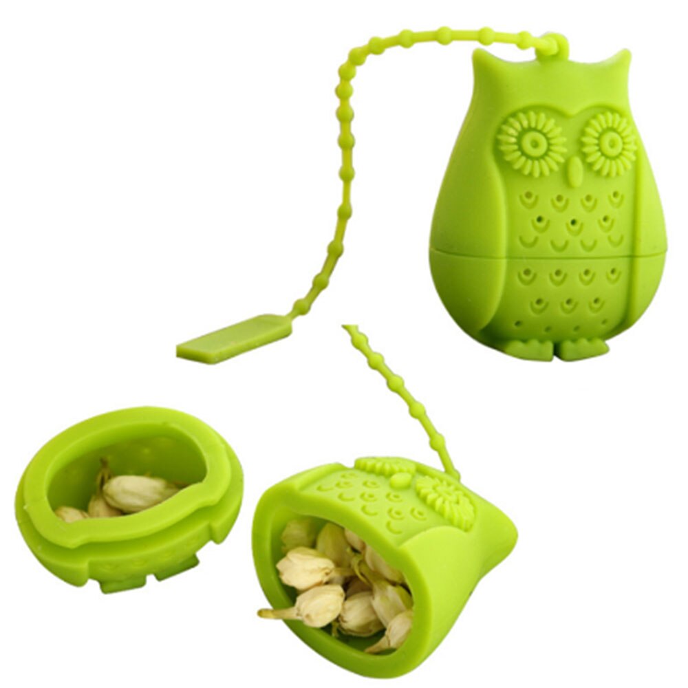 1pc söta flamingo tesil tepåsar silikon lösbladste teinfuser filter diffuser rolig tecknad tetillbehör ananas: Grön uggla