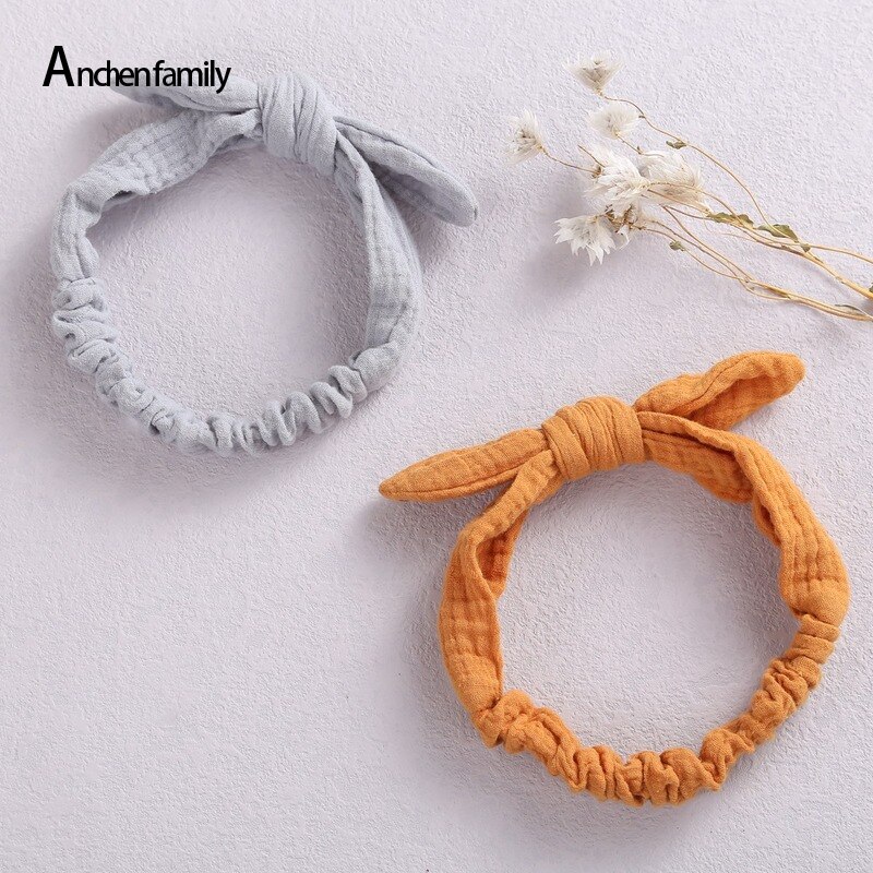 Cintas elásticas para el pelo para bebé, diadema de lino y algodón para niña, accesorios para el cabello con nudo, turbante con orejas de conejo para niño pequeño, lazos de Playa suaves