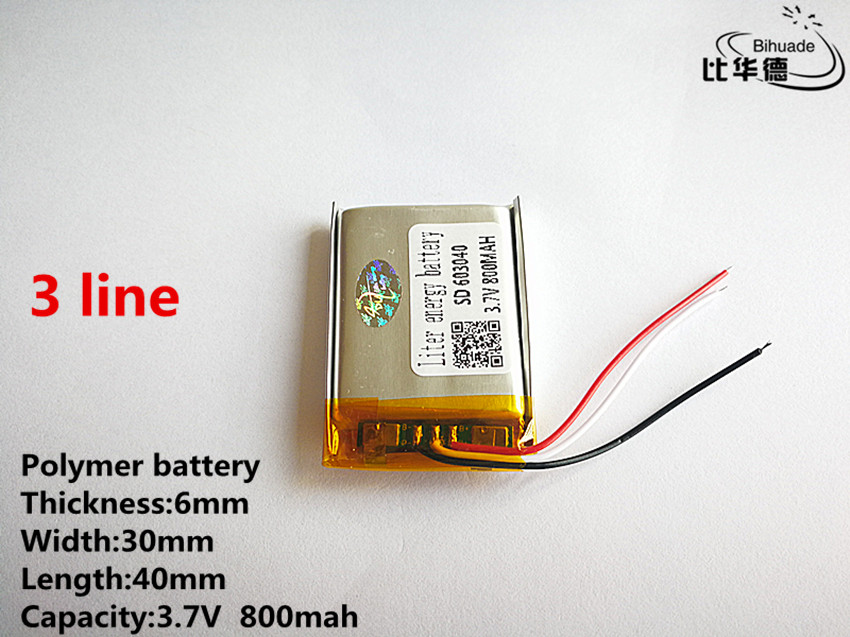 3 líneas de buena , 3,7 V,800mAH,603040 polímero de iones de litio/batería de iones de litio para juguete, Banco de energía, GPS,mp3,mp4