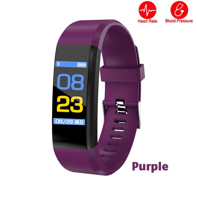 Color Screen smart Bluetooth fitness pedometer step counter wrist sleep heart rate monitoring watch with calorie running tracker: Purple