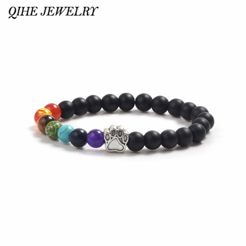 QIHE SCHMUCK Stein Perlen Armbänder Pfote Hund Drucken Charme Laca stein matt stein Multi farbe perlen Armbinde Hund Katze Pfote schmuck