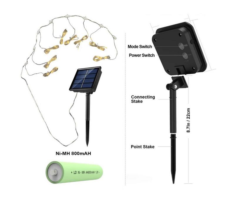 Guirlande lumineuse LED pour parasol de Patio, 8 modes d'éclairage avec télécommande, à commande solaire, pour l'extérieur, pour Patio, tente de Camping