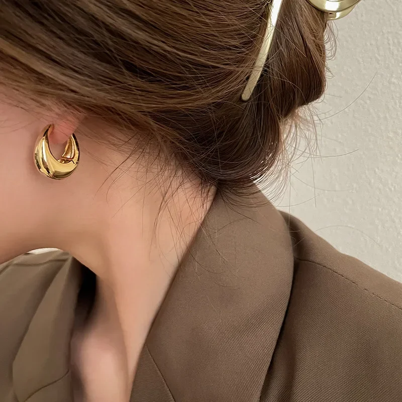 Pendientes de aro gruesos de Metal liso de acero inoxidable para mujeres y niñas, aros redondos a la , pendientes llamativos, joyería Punk