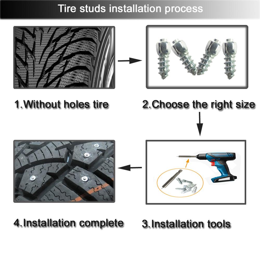 12 mm Carbide Screw Tire Studs Snow Spikes Anti-Slip Anti-ice for Car/SUV/ATV/UTV with Installation Tool