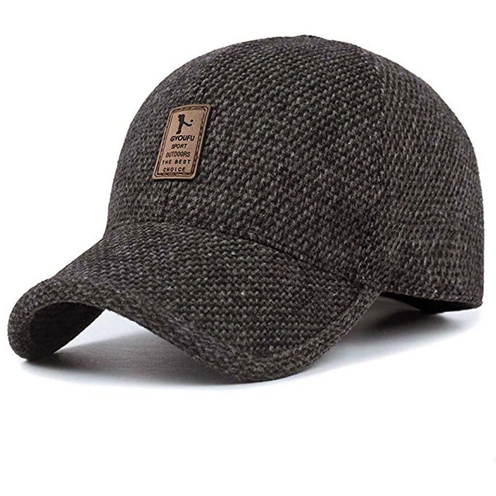 Orejeras para el invierno para hombre, gorro con visera de algodón, adecuado para el invierno, sombreros casuales para correr al aire libre, gorra de Color puro, gorras Snapback # P30: Black