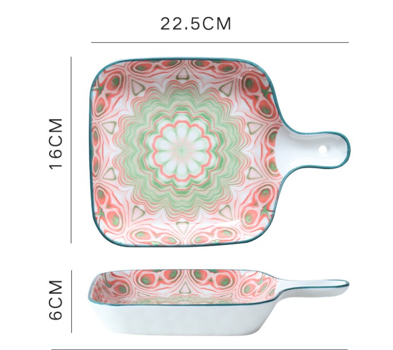 Bohemian Style Single Handle Square Baking Tray Ceramic Plate Household Dishes For Kitchen Utensils: 1