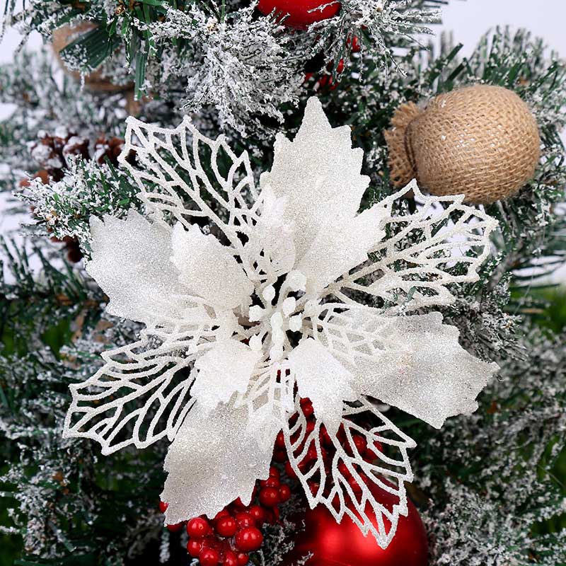 6pcs Glitter Kunstmatige Kerst Bloemen Vrolijke Kerstboom Decoratie Ornamenten Xmas Party Supplies Nep Bloemen Hoofd