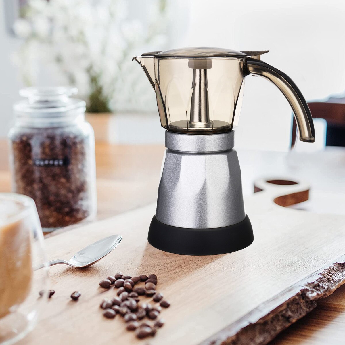 Electric Coffee Maker 6 Cups 50ml 480W Portable Stainless Steel Espresso Italian Moka Coffee Pot For Home Kitchen Coffee Making
