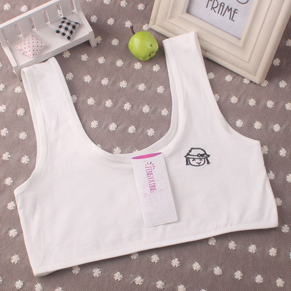 10-14 Jaar Mooie Meisjes Ondergoed Print Beha Vest Kinderen Ondergoed Sport Ondergoed Бюстгалтер Для Девочк # Py: WHITE