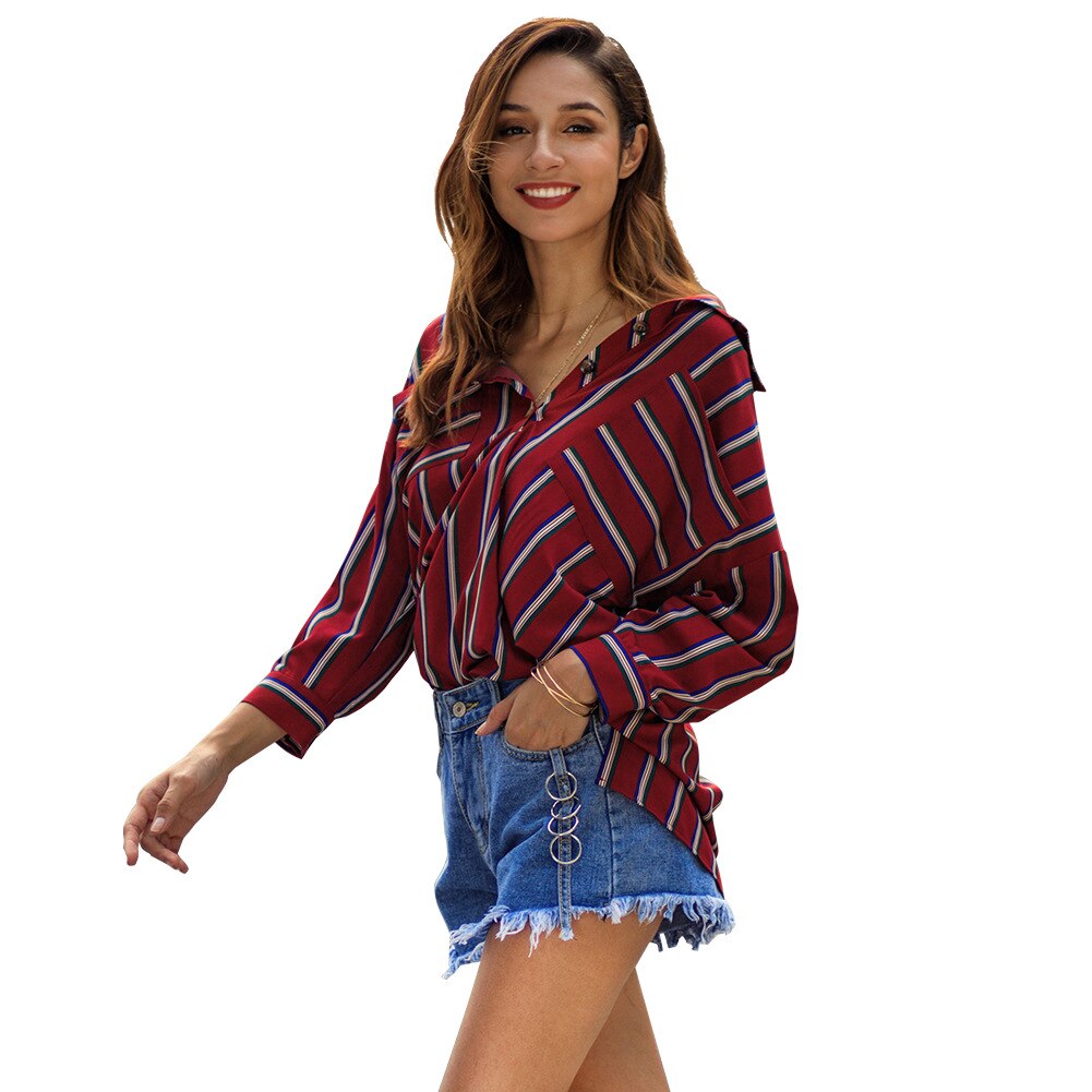 Naisten paita isohihainen raidallinen pusero