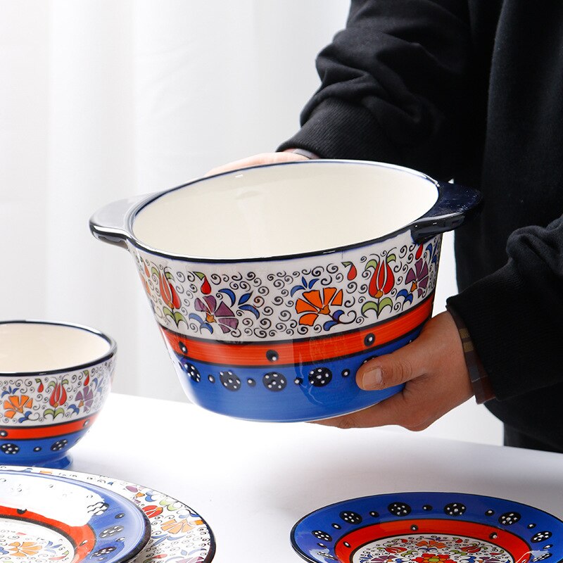 Vajilla serie de sombras de flores, Dishe cuenco de cerámica, plato de cena para el hogar, cuenco para sopa, contenedor de comida, plato de comida occidental, cuenco para ensalada de frutas