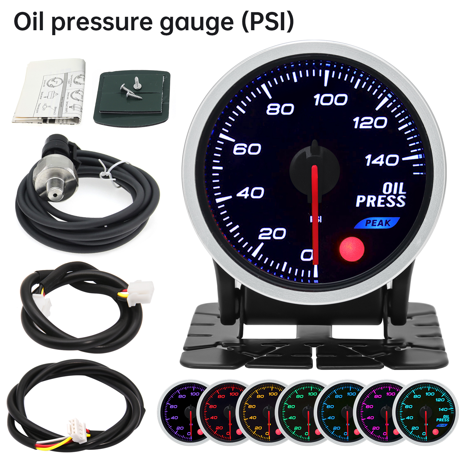 52mm 8 Colors Car Gauge Oil Pressure Bar PSI Water Temp Oil Temp EGT Exhaust Temp Turbo Boost Tachometer Fuel Level Gauge Meter: Dark Grey