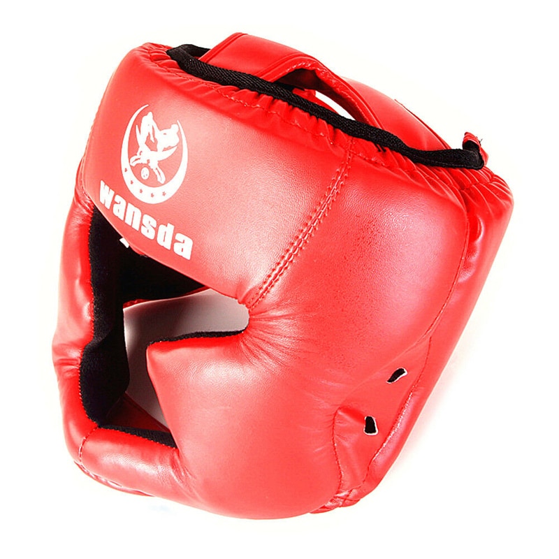 Praktisk og holdbar wansda boksning træning hoved ansigt beskyttelsesudstyr hjelm hovedbeklædning beskyttelse beskyttelse til hovedet: Rød