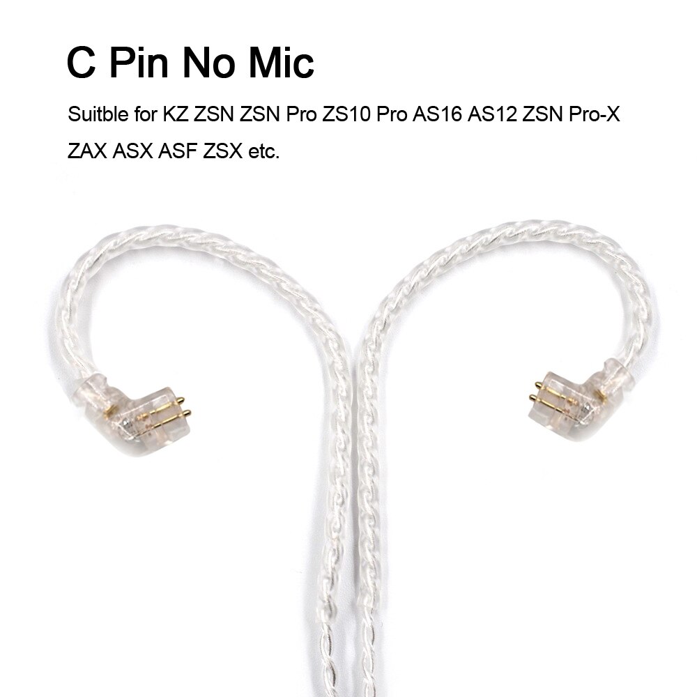 Kz Verzilverd Kabel Upgrade 2 Pin 0.75Mm B C Hoge Zuiverheid Zuurstofvrij Koper Koptelefoon Draad Met Microfoon voor Zst X Zsn ZS10 Zsx Pro: C Pin No Mic