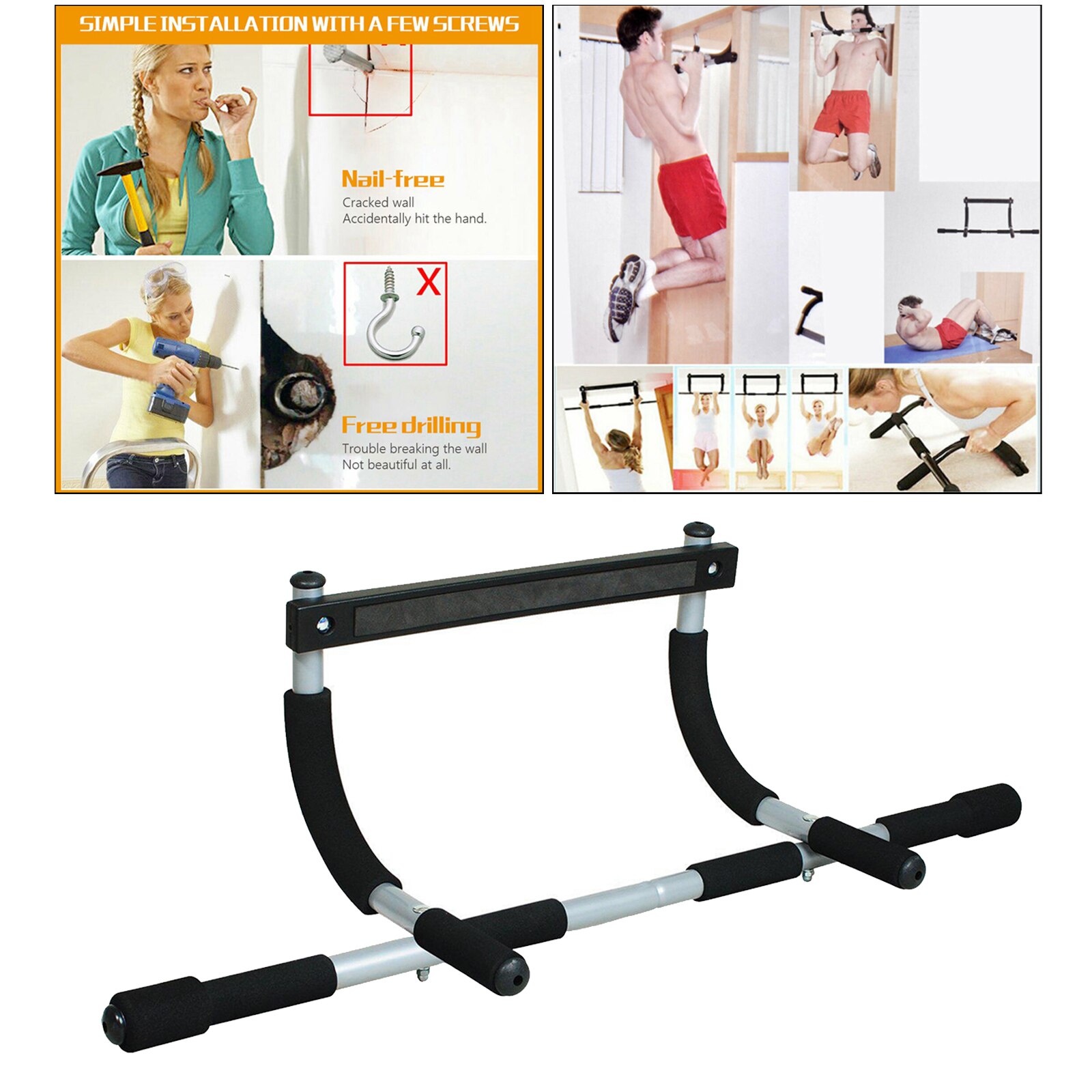 Doorway Pull Up Bar no Screw Gymnastic Chin Up Bars Dips Situps Pushups Bar for Home Gym Exercise Workout Equipment