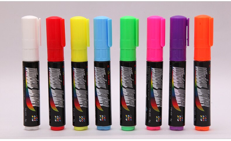Flashcolor 8mm Bunte Textmarker Fenster Marker Stift für LED Schreibtafel, Tafel Aufkleber, Malerei