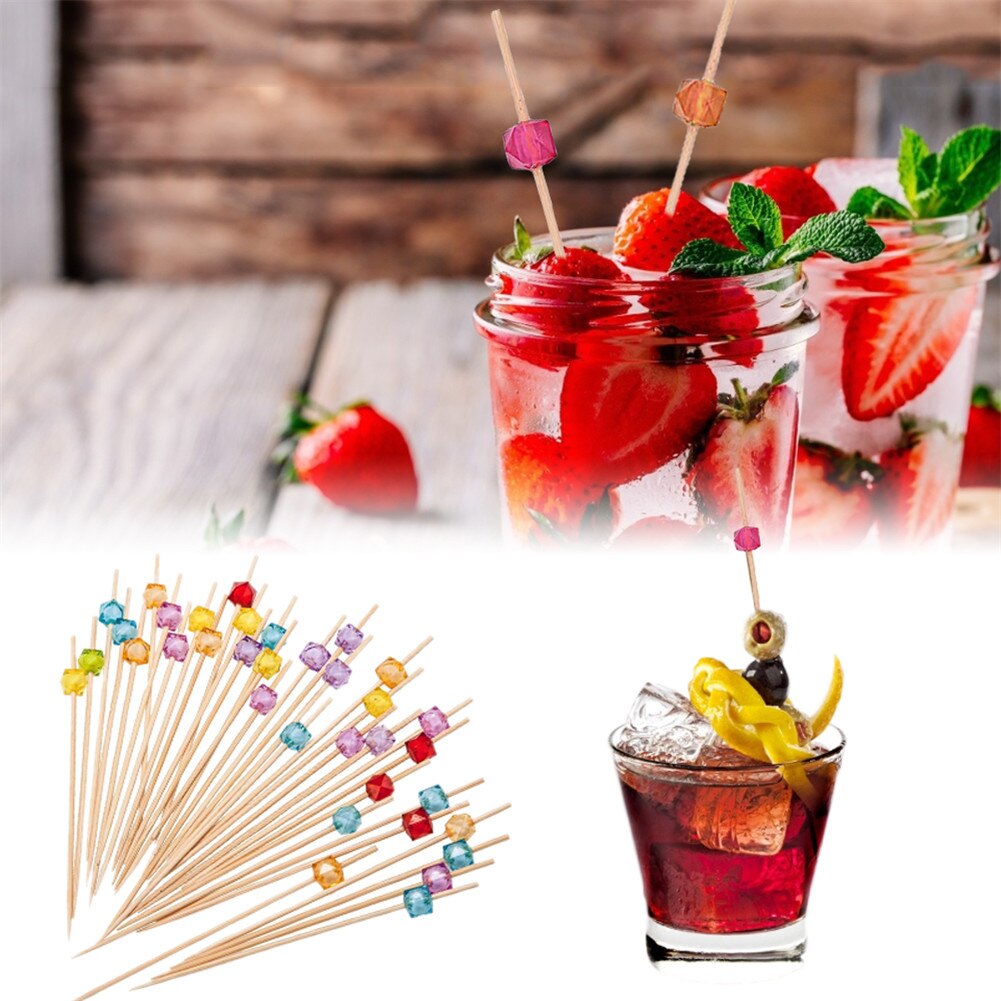 100PCS Disposable Bamboo Cocktail Skewer Fruit Skewer Sandwich Skewer Bead Head Art Skewer Insert For Parties
