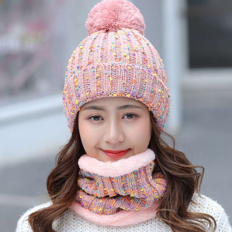 Moda inverno feminino cachecol conjunto de chapéu e cachecol para mulher menina quente beanies chapéu para meninas anel cachecol pompons chapéus de inverno
