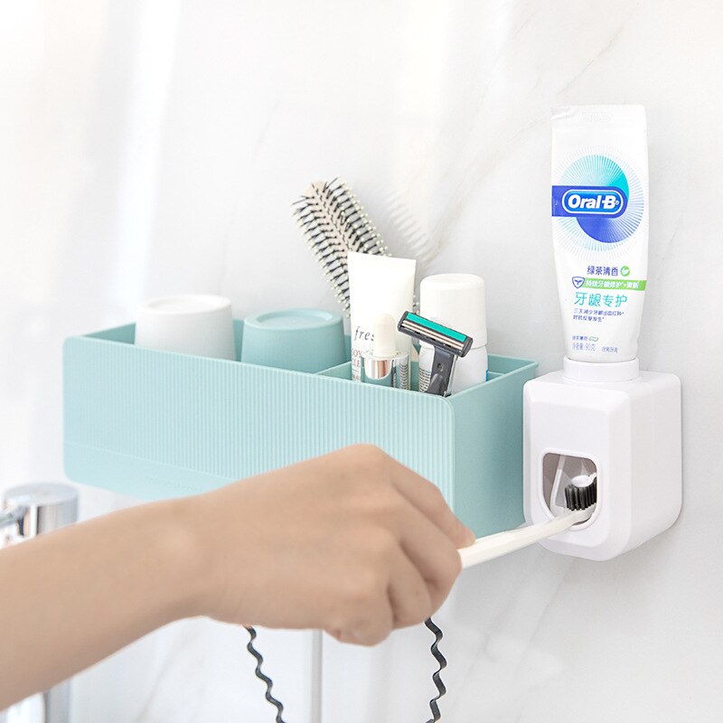 Tandglasdragt vægmonteret tandbørsteholder par familiens tandbørsteholder sæt tandbørstekop tandpasta dispenser