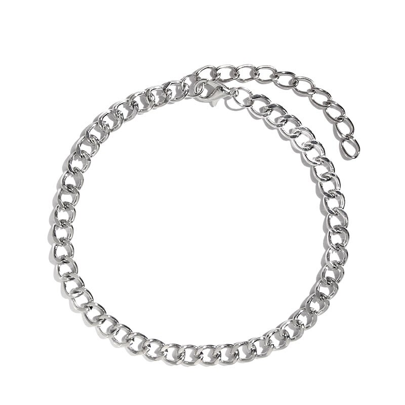 Flatfoosie Stainless Steel Anklet Bracelet For Women Silver Color Twist Chain Anklet Personality Jewelry: 000414SL