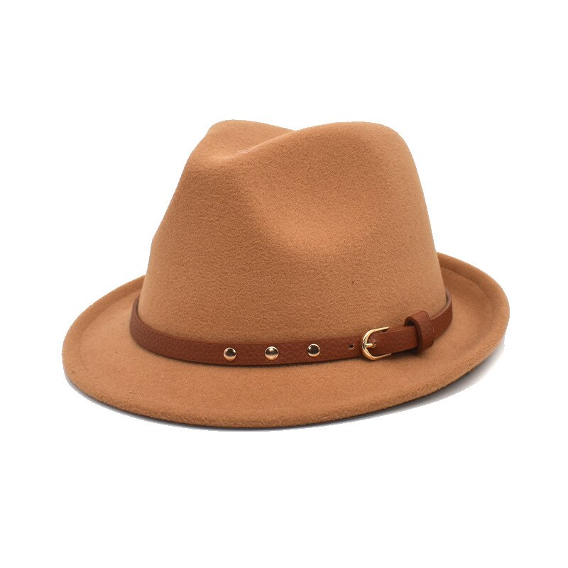 Casquette de Jazz pour homme, chapeau solide, Vintage, en feutre, collection automne et hiver: Camel
