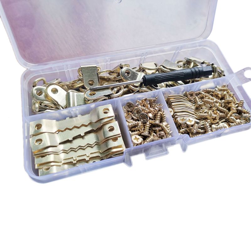 200 Stks/set D Ring Picture Photo Olieverf Frame Zaagtand Hanger Haak Schroeven Met Schroevendraaier Kits Gemonteerde Accessoires Tool
