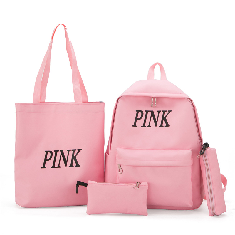 Canvas Backpack Children School Bags for Girls Princess School Backpacks Kids Printing Backpacks 4pcs/set School Bag Handbag: Pink