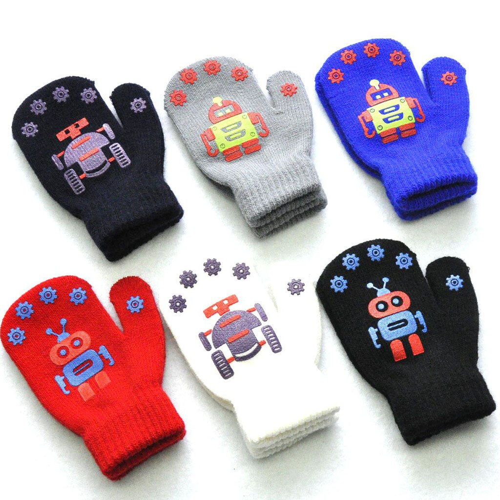 Enfants gants mignon Robot imprimer gants hiver tricot -né moufles épais enfants enfants garder le doigt au 1-4 ans