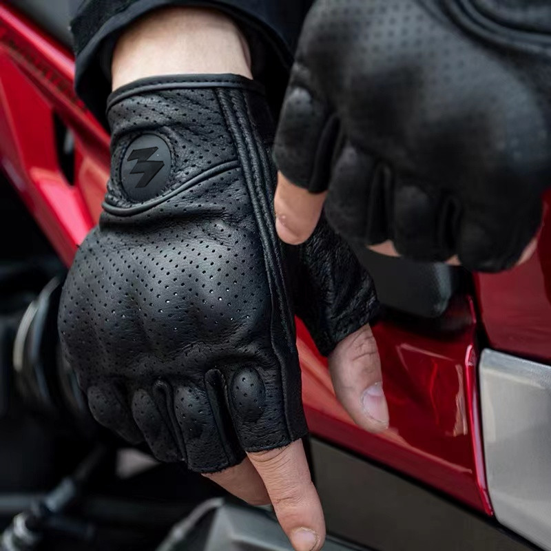 Sommer Motorrad Fingerlose Handschuhe Zubehör Ziegenleder Halbe Finger Handschuhe Moto-Cross Gant Moto Guantes Moto Verano