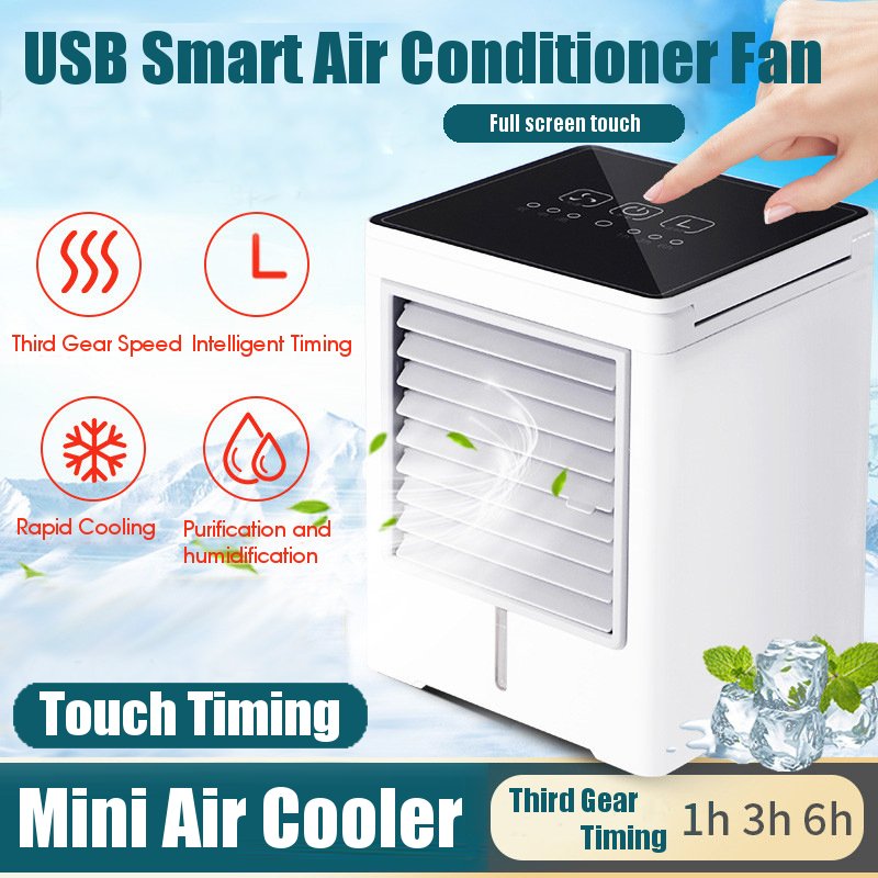 Usb Touch Screen Timing Luchtkoeler Kleine Airconditioning Apparaten Mini Fans Air Cooling Fan Zomer Draagbare Conditioner