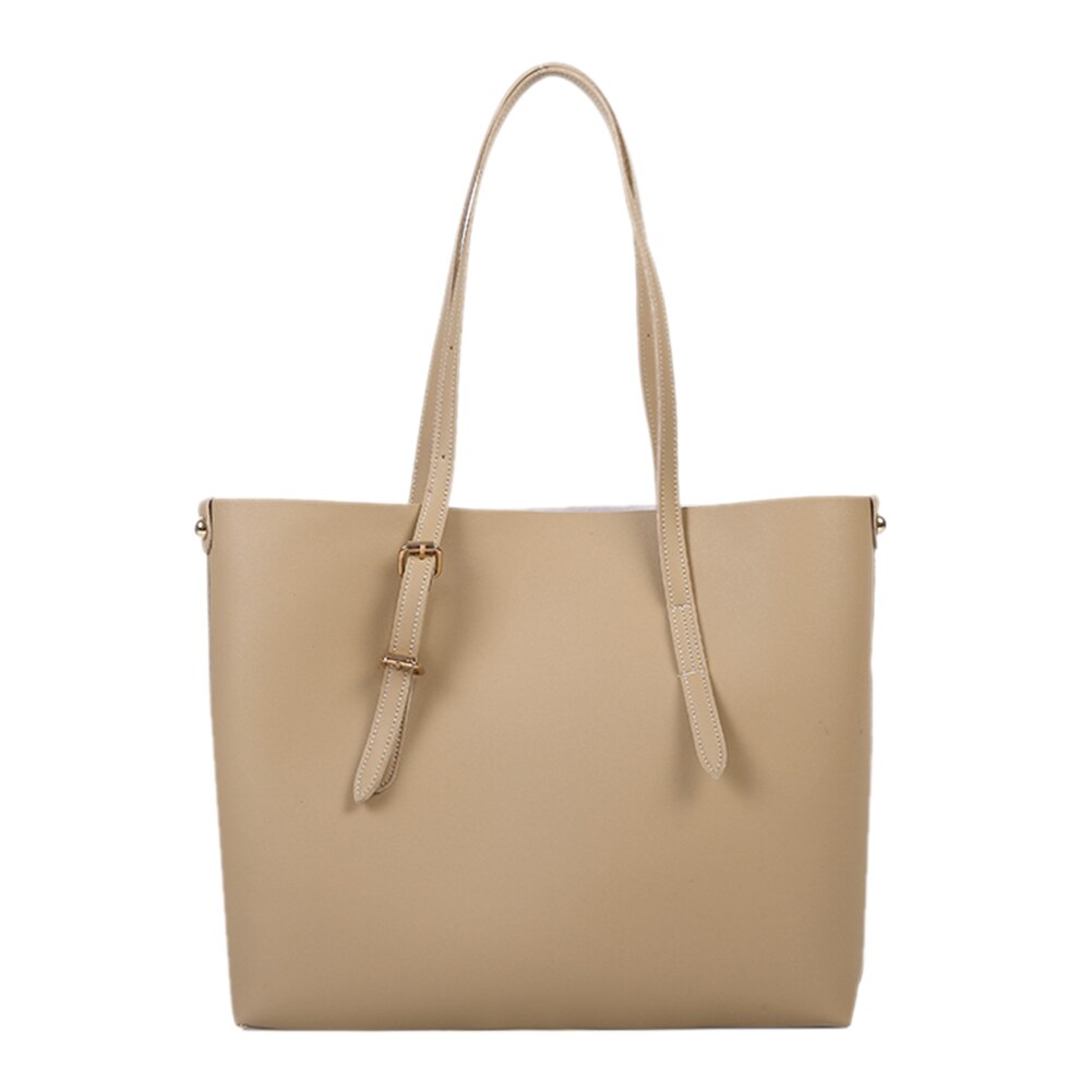 2 pièces/ensemble couleur unie PU sac à main femmes grande capacité décontracté dame épaule embrayage exquis sac à provisions: CAMEL